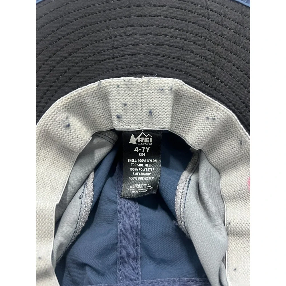 REI Co-op Boonie Hat Kids 4-7Y Blue Gray Chin Strap Wide Brim Outdoor‎ Safari